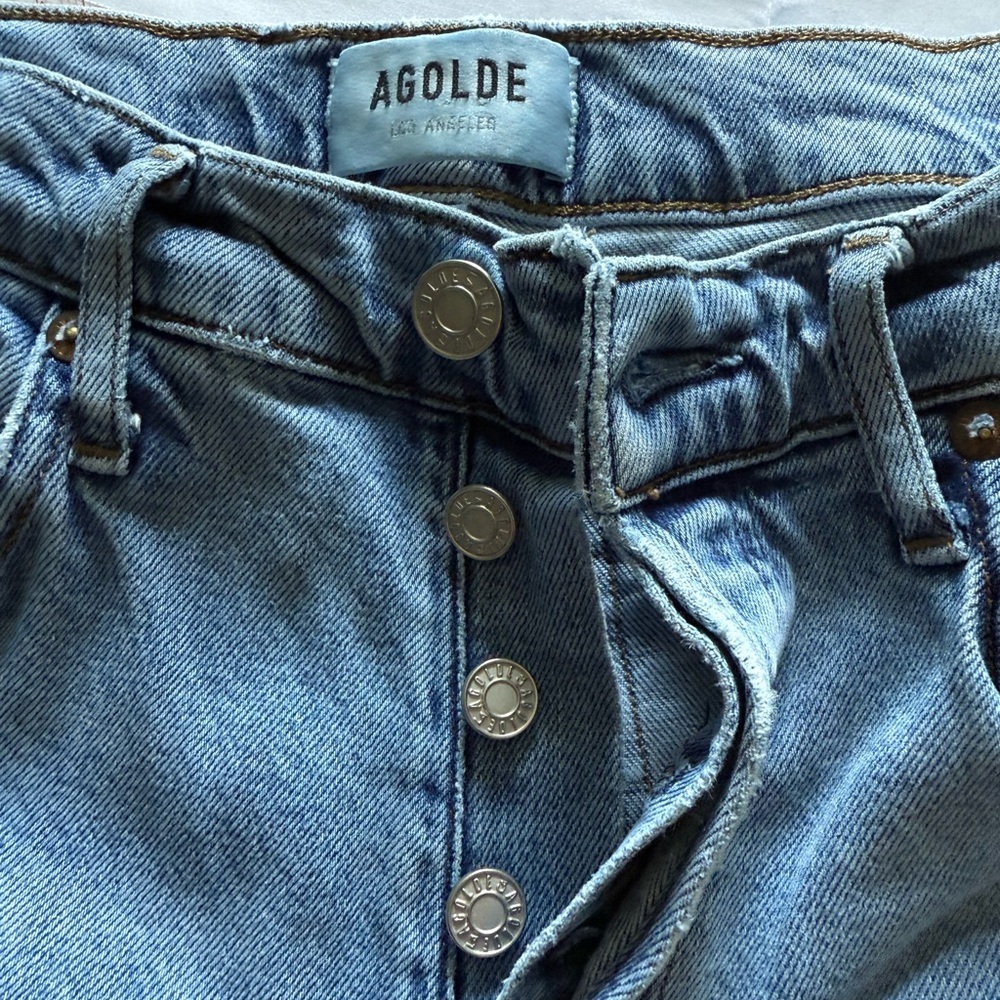 Agolde Slim Straight Light Wash Jeans Size 26 Button Fly - Picture 12 of 13